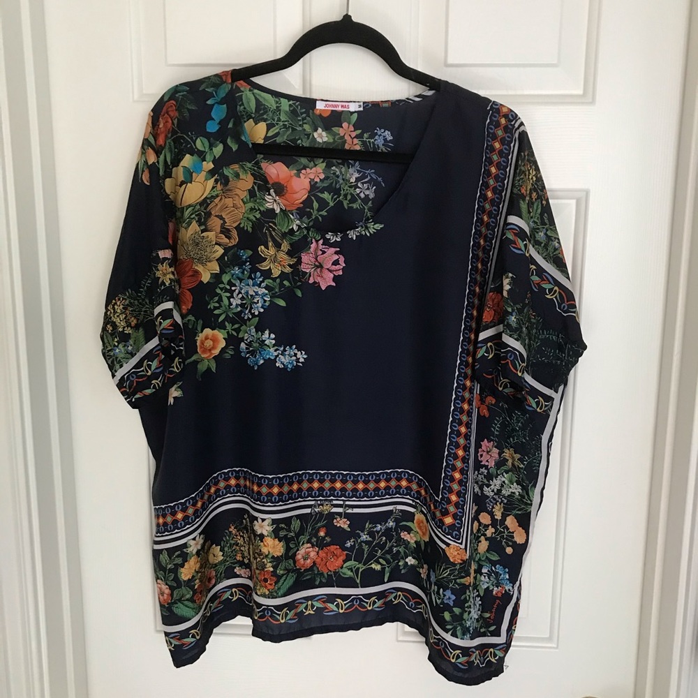 Johnny Was floral handkerchief blouse